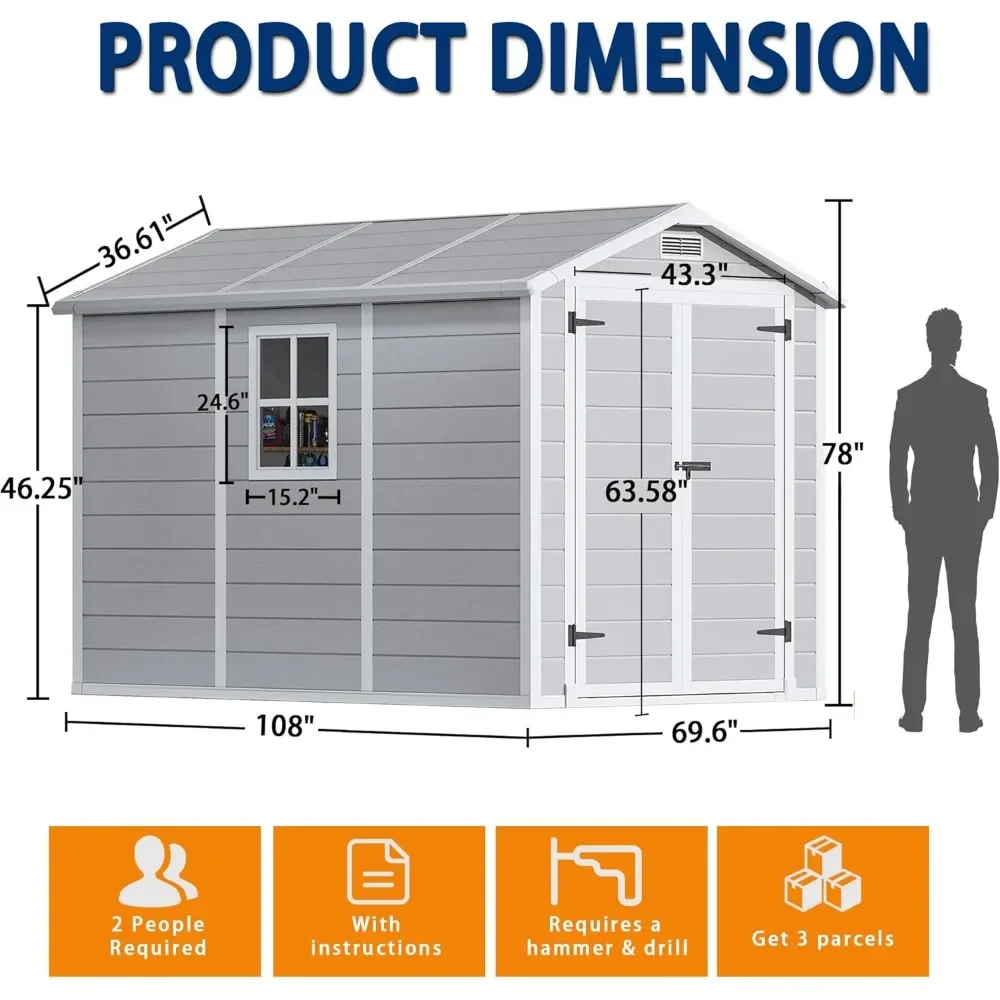 Outdoor Storage Shed,  Resin Shed with Floor, Weather-Resistant Plastic Garden Shed with Window, Lockable & Vents