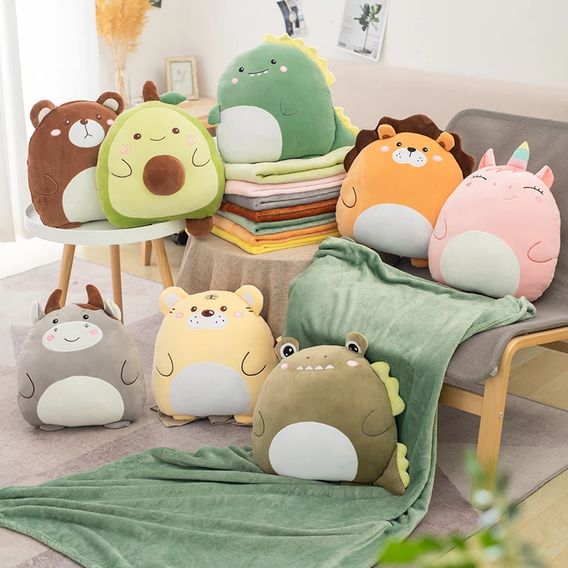 40cm Down Cotton Stuffed Forest Animals Plush Doll Squishy Cattle Tiger Alligator Avocado 2-in-1 Flannel Blanket