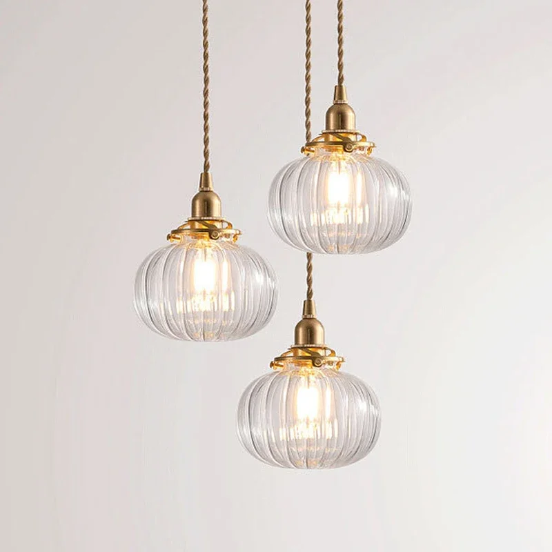 Japanese Style Brass Glass Pendant Light Minimalist Decor Lighting Fixtures for Dining Room Study Bedroom Headboard Luminaire