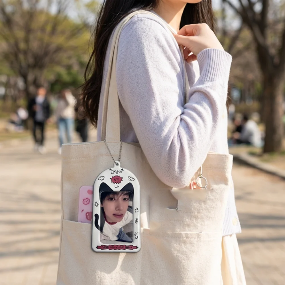 Kawaii Cat PVC Card Holder 3 Inch Photo Card Sleeve Idol Photocard Protector Pendant Keyring School Bus Card Case