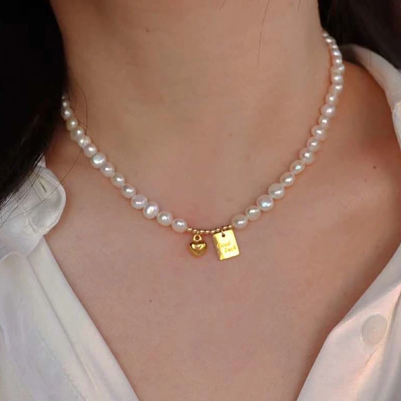 

6–7mm Natural Freshwater Pearl Necklace: Irregular Baroque Pearls, French Vintage-Style Elegant Statement Collar Necklace