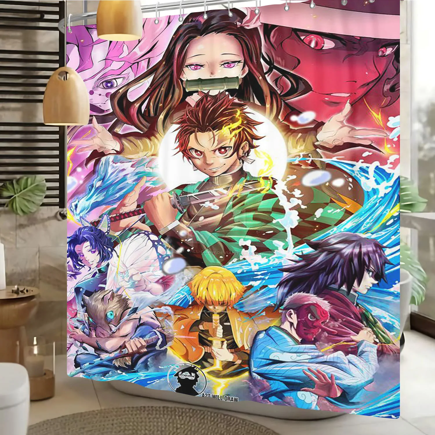 Demon Slayer: Kimetsu No Yaiba Bathroom Shower Curtain Accessories Bathroom 4 Piece Set Mats And Curtains Home Decor Anime