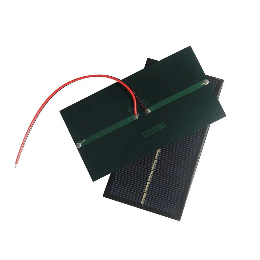 1W 6V Small Solar Panel with 15cm Cable Mini Polycrystalline Epoxy Solar Cells Charged 3.7V-5V Battery 110*60MM