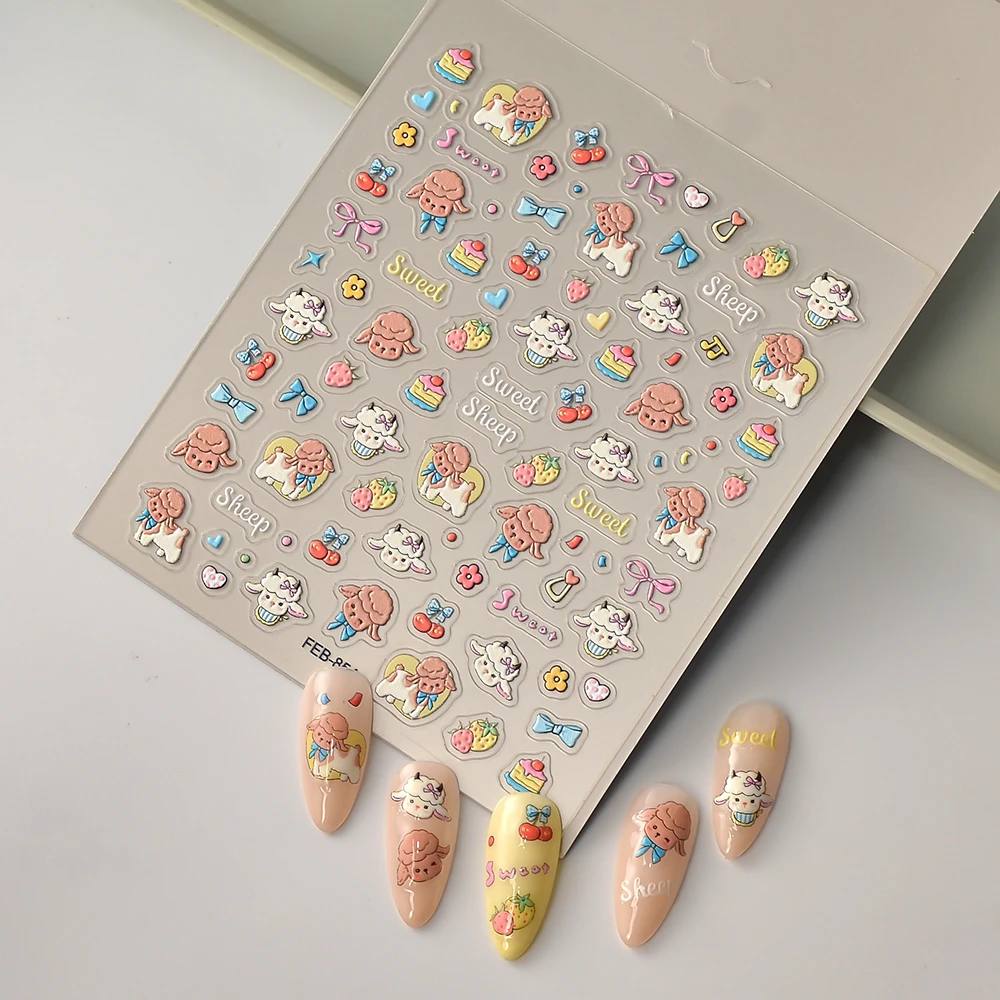 1 foglio proprio Design Nail Sticker Cute Animal Sheep Nail Art Design decalcomania decorativa FEB-854