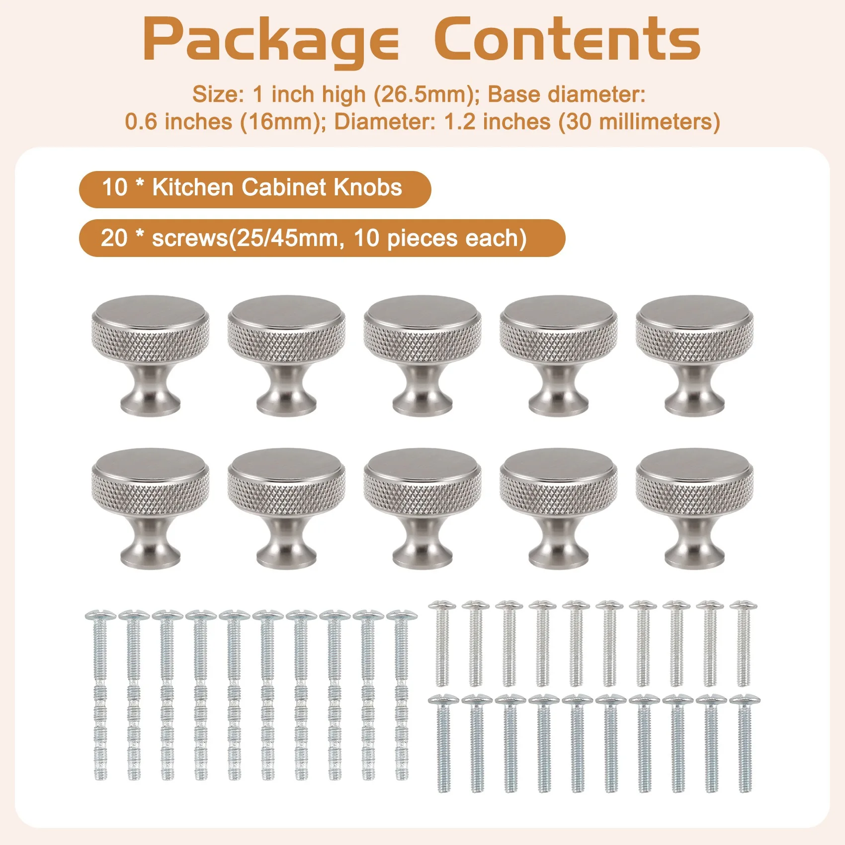 BAAG-10Pack boutons d'armoire de cuisine boutons de commode moletés matériel d'armoire boutons en aluminium pour tiroirs de commode argent Durable