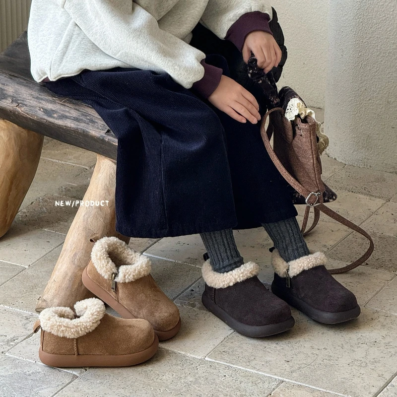 

2025 зимняя новая детская повседневная обувь для девочек и мальчиков, модные универсальные детские хлопковые короткие сапоги в корейском стиле на мягкой подошве