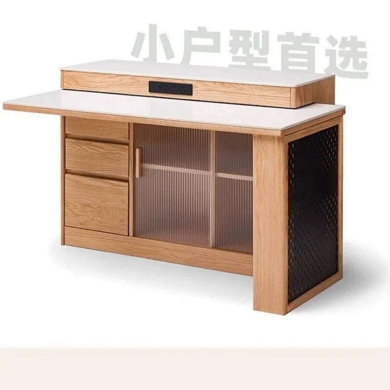 Solid wood rock slab island dining table, rotating multi-functional simple home island