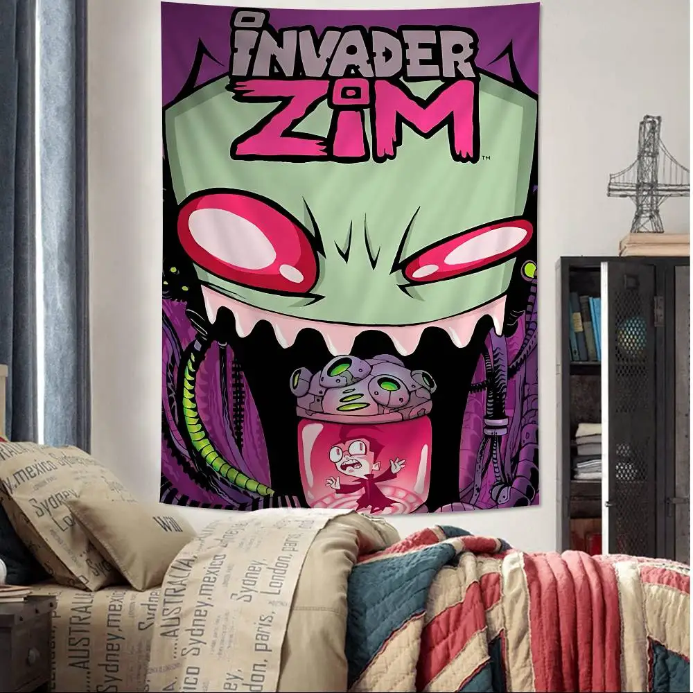 Classic Comedy I-Invader Z-Zim Cartoon Tapestry Wall Hanging Decoration Household Home Decor