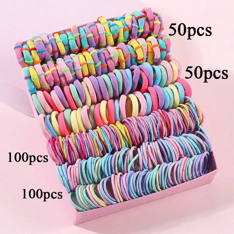 250/300Pcs Mädchen Bunte Haarbänder Set Nylon Elastische Gummiband Kinder Pferdeschwanz Halter Scrunchies Kinder Haar Zubehör