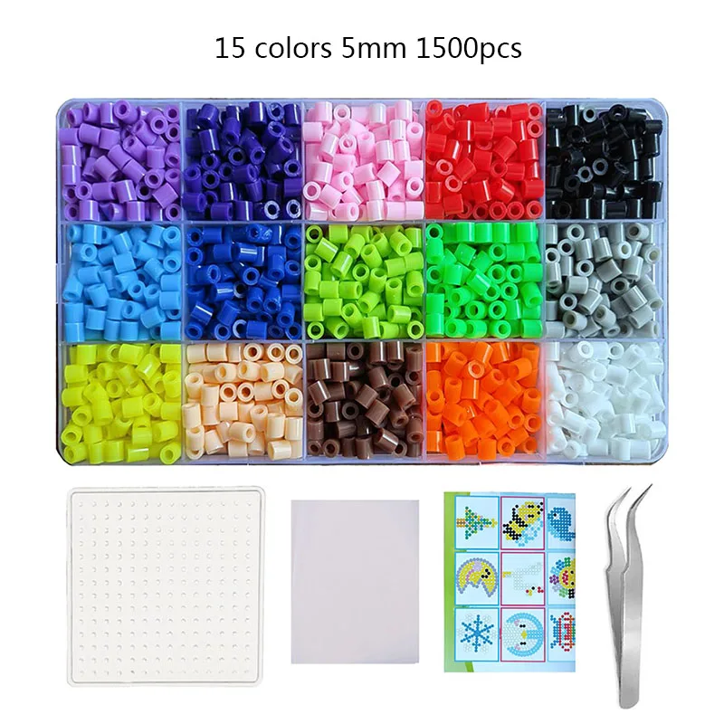 15 цветов, 5–2,6 мм, набор плавящих бусин Pixel Art Puzzle Hama Beads Diy 3D Puzzles Handmade Gift Fuse Beads Kit Iron Beads Toy