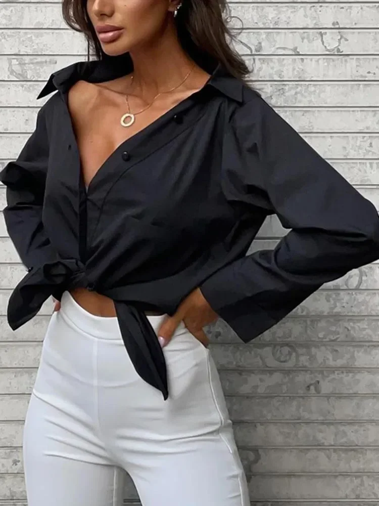 Women\'s Oversized Shirt Long Sleeve Basic Top 100% Cotton Elegant Shirts and Blouses Solid White Loose Fashion Woman Blouse 2024