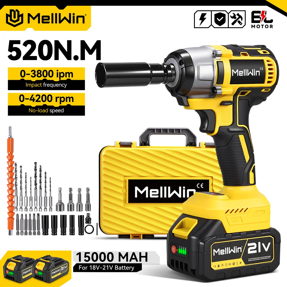 MELLWIN 520N.M Set di chiavi elettriche senza spazzole 3-IN-1 Cacciavite senza fili Chiave per trapano Utensili elettrici per Makita 18V Batteria Pin