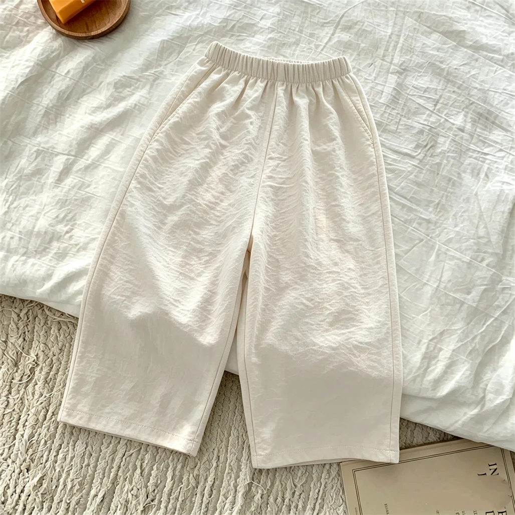 Solid Color Loose Pants For Child Casual Sports Trousers Outer Wear Baby Boys Girls Thin All-match Pants Pink Blue Beige Pants