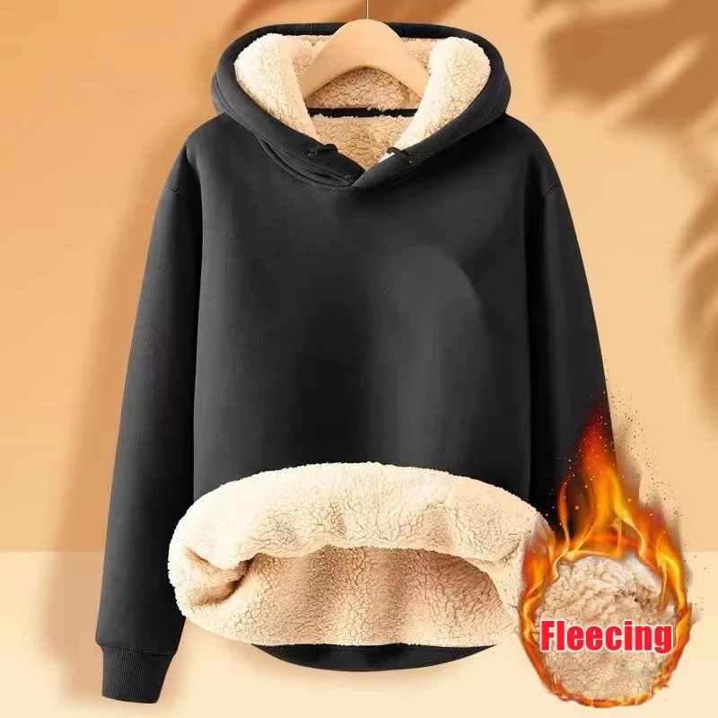 Fleece Sweatshirt Thickened Lamb Plush Hooded Pullover Casual Solid Sports Top Long Sleeve Woman New In Clothing Winter Loose