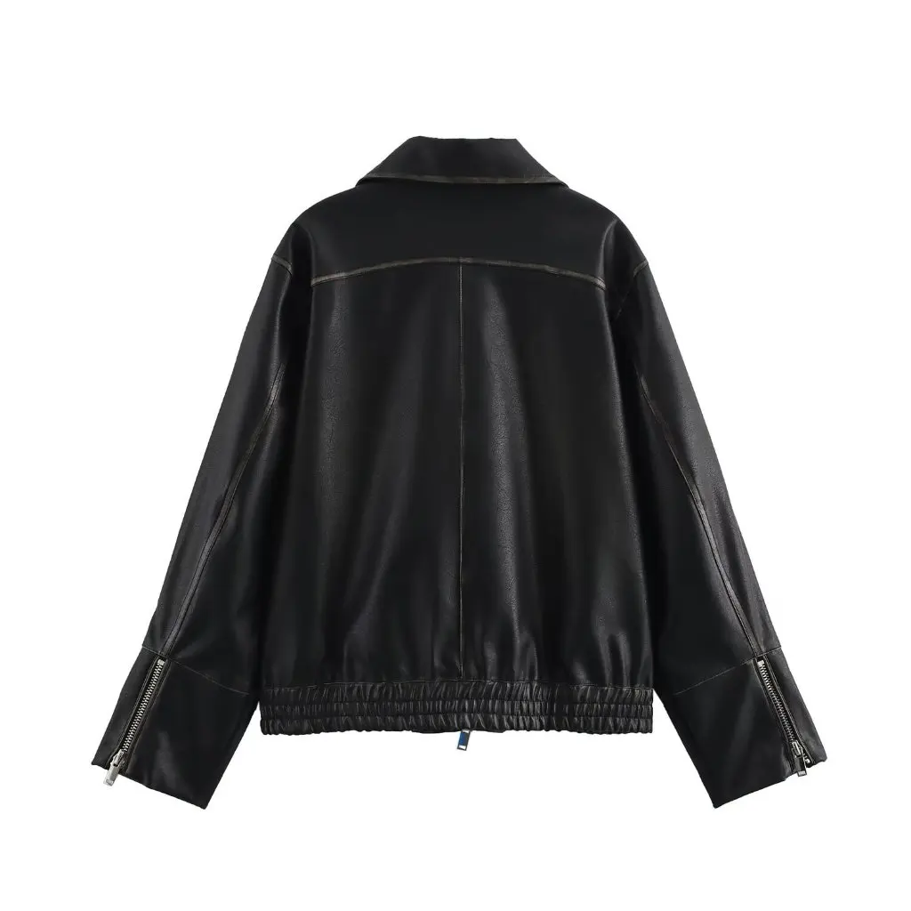 Europäische und amerikanische Mode Joker Langarm Lederjacke Damen Frühjahr neuer Stil B481865