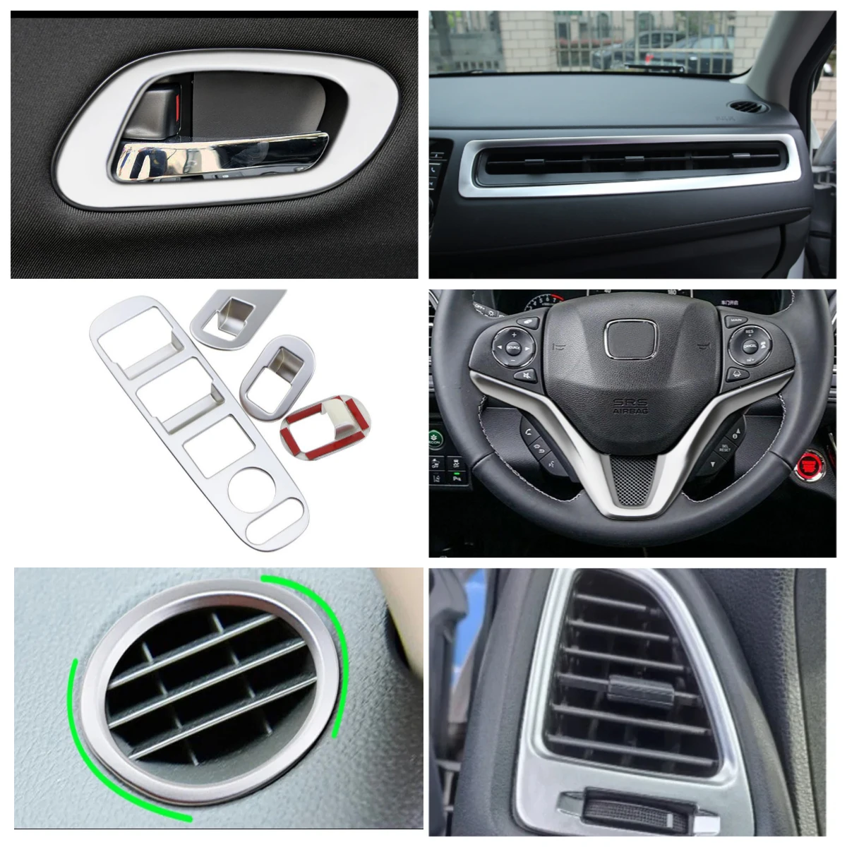 For Honda HR-V 2014 - 2020 Air Vent Outlet Trim Steering Wheel Sticker Door Handle Cover Armrest Panel Decoration Interior Acc