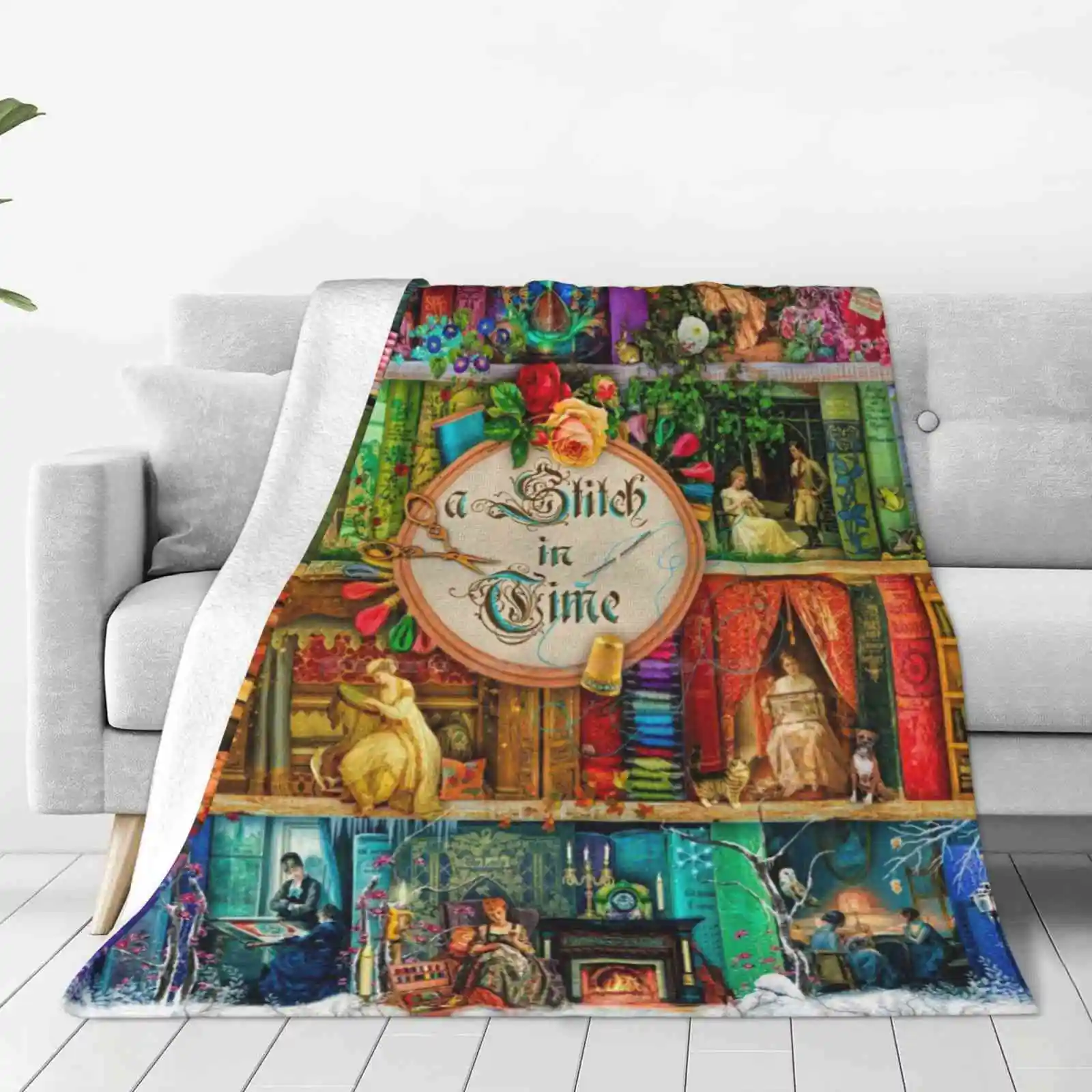 A In Time Blanket Soft Warm Travel Portable Blanket Cross Threads Needlework Aimee Stewart Book Shelf Novel Literature