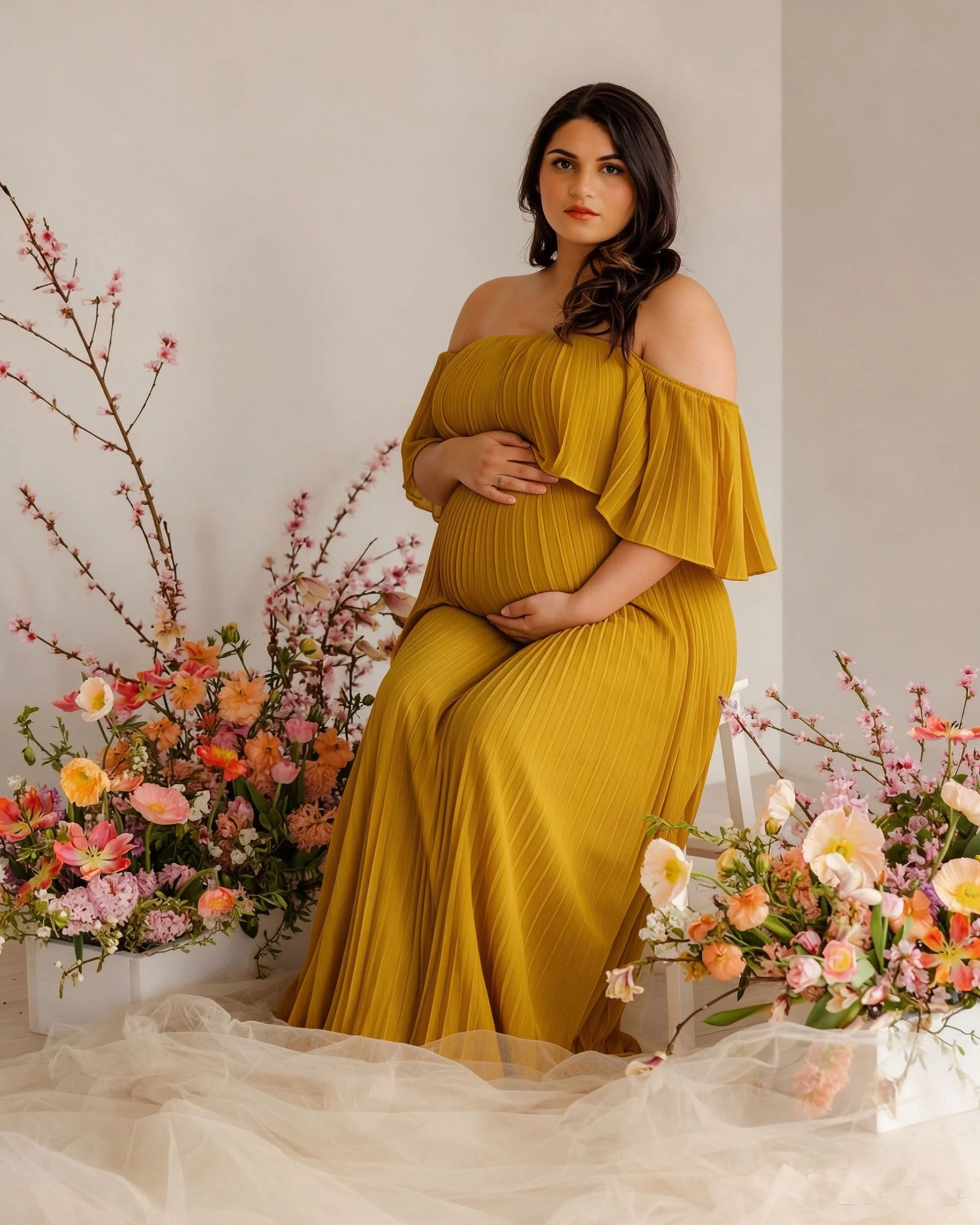 Elegant One Neck Off Shoulder Pleated Loose Dress Maternity Dresses for Photoshoot  Pregnancy Photography Outfit