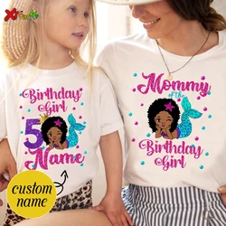 Family Matching Outfits Mermaid Shirt Black American Princess Birthday Party Tshirt Little Girl Kids Shirt Party Girl Gift 7 5th