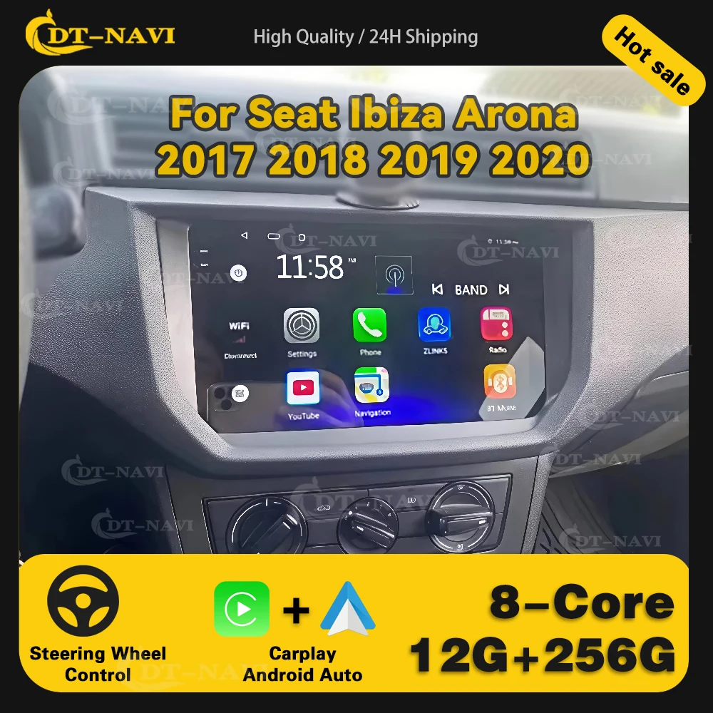 Autorradio Android 15 con CarPlay para Seat Ibiza y Arona 2017, 2018, 2019, 2020, estéreo multimedia con navegación, reproductor de vídeo y pantalla para coche 1