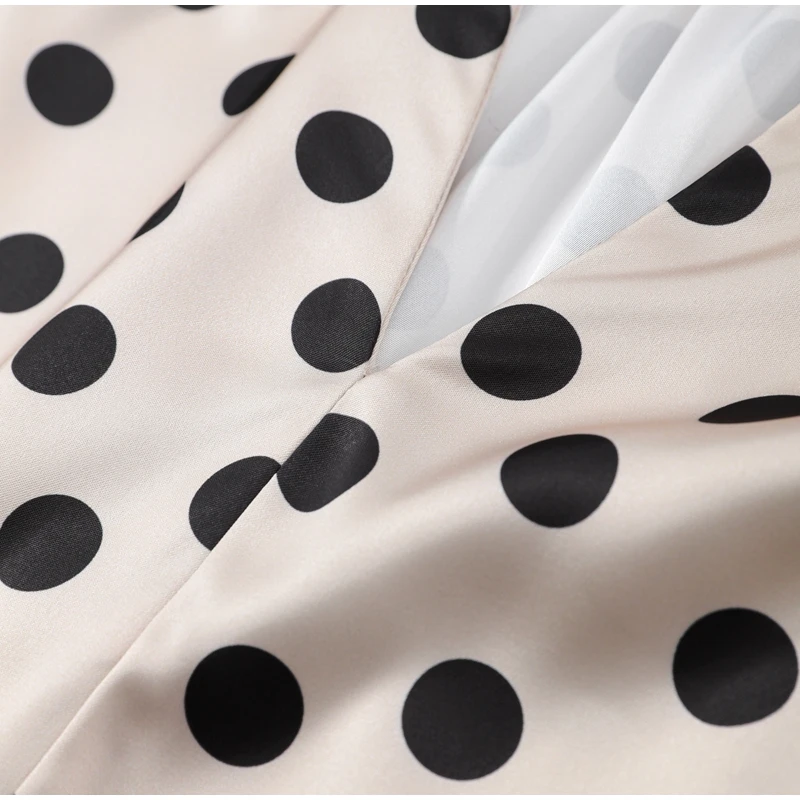 Damen Polka Dot Maxikleid mit Gürtel, tiefem V-Ausschnitt, langen Ärmeln, Satin-Kleider, Frühjahr 2026, lässige Alltags- und Abendgarderobe, schicke Robe – Detail 10
