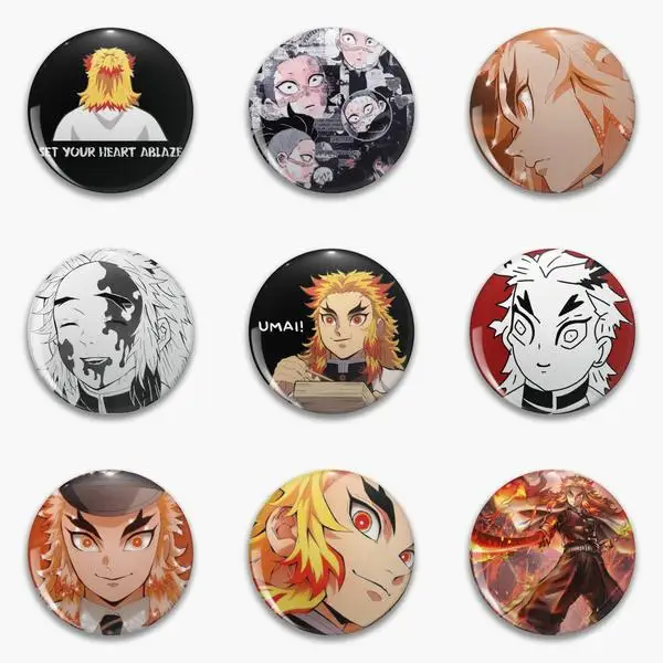 Demon Slayer Rengoku Sparkly Kyo Chibi No Soft Button Pin Customizable Lover Collar Cute Creative Funny Metal Gift Hat Cartoon