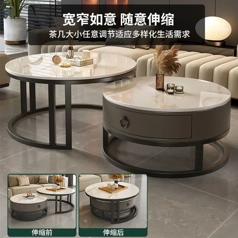 household living room combination small apartment light luxury simple modern Nordic Internet celebrity marble round tea table