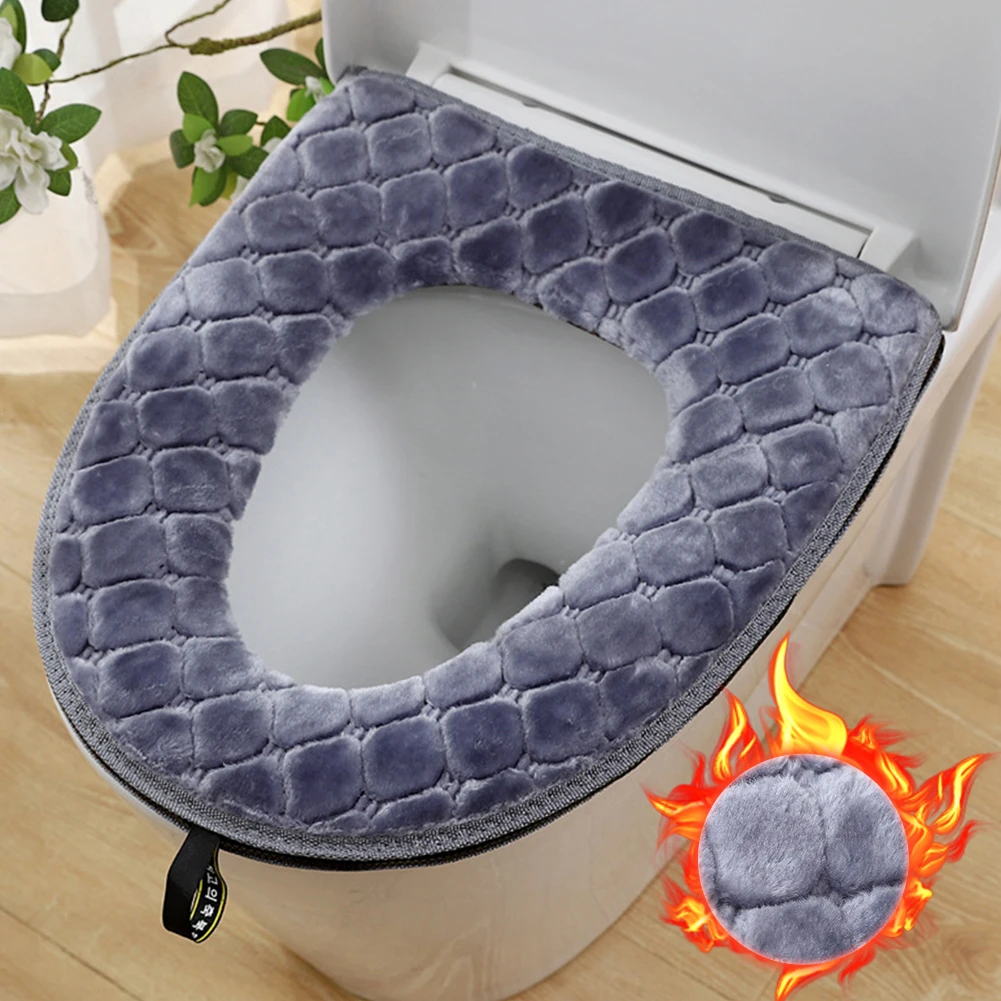

Thickened Handle Zipper Toilet Seat Cover Velvet Toilet Seat Cushion for Home Use, Winter Warmth, Waterproof, Universal Fit
