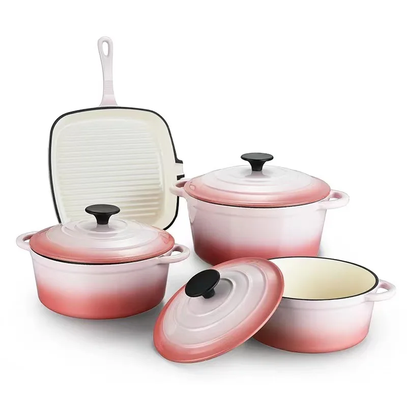Premium 5-Piece Cast Iron Enamel Cookware Set with Stainless Steel Knob -Dishwasher Safe, Retains Heat, for  & Electric Stove