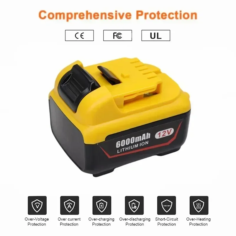 NEW DCB120 For Dewalt Battery 12V 18650 6000mAh Rechargeable Battery DCB120 DCB127 DCB121 DCB119 Power Tool Battery For Dewalt