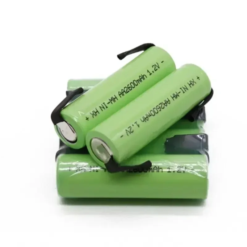 AA 1.2V 2600mAh Ni-MH Rechargeable Cell (Green Shell + Welding Tabs) - Ideal for Philips Electric Shavers, Razors, Toothbrushes