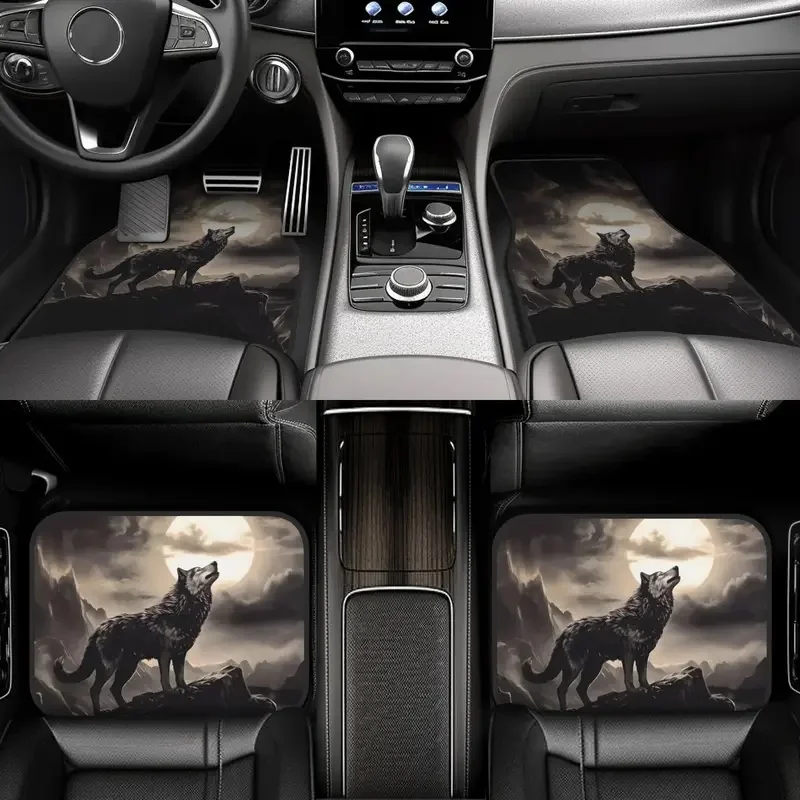 4pcs Wolf Howling At Moon Car Floor Mats Stylish Easy To Clean, Universal Fit For All Vehicle Models, Durable Long Lasting Prote 3