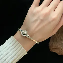 925 Sterling Silver Bracelet Bangle Vintage Rose Flower Geometric Punk For Woman Girl Fashion Jewelry Gift Dropship Wholesale
