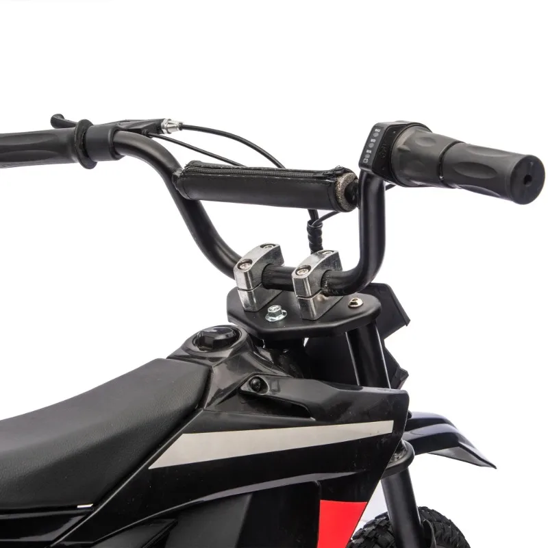 24V 250W 子供用電動バイク、リアサスペンション、3段階速度調整、PUゴムタイヤ、LEDライト、Bluetooth、8歳以上向け