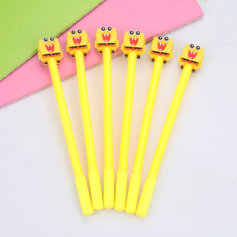 10Pcs/Set SpongeBob Cute Gel Pen Creative Kawaii Quick Drying Cap Neutral Pen Journal Supply Stationery 0.5mm Black Gel Ink Pen