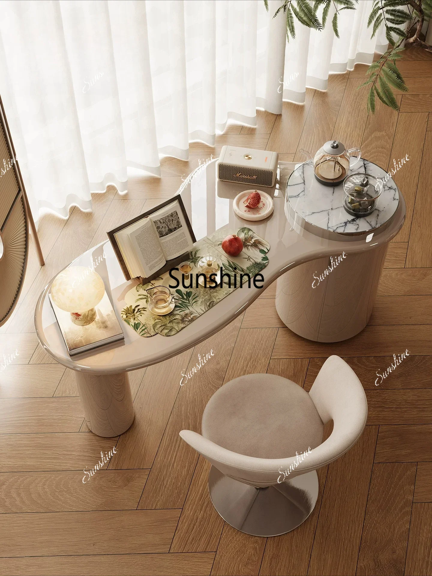 Modern light luxury cream style luxury stone tea table high-end balcony tea tableT*