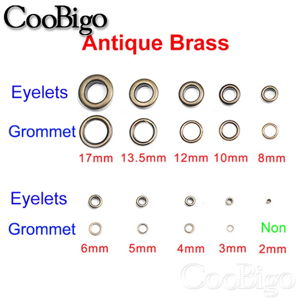 100sets Metal Eyelets Leather Repair Grommets Round Eye Rings for Shoes Bag Clothing Leathercraft Belt Accessory Bronze Colored