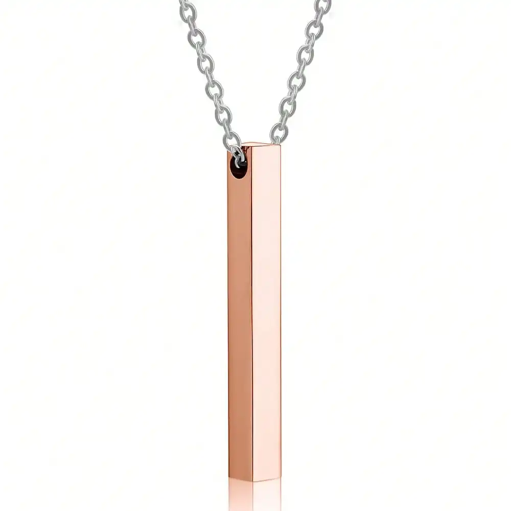 40mm simple fashion lettering pendant long necklace stainless steel rectangular laser Logo necklace wholesale women