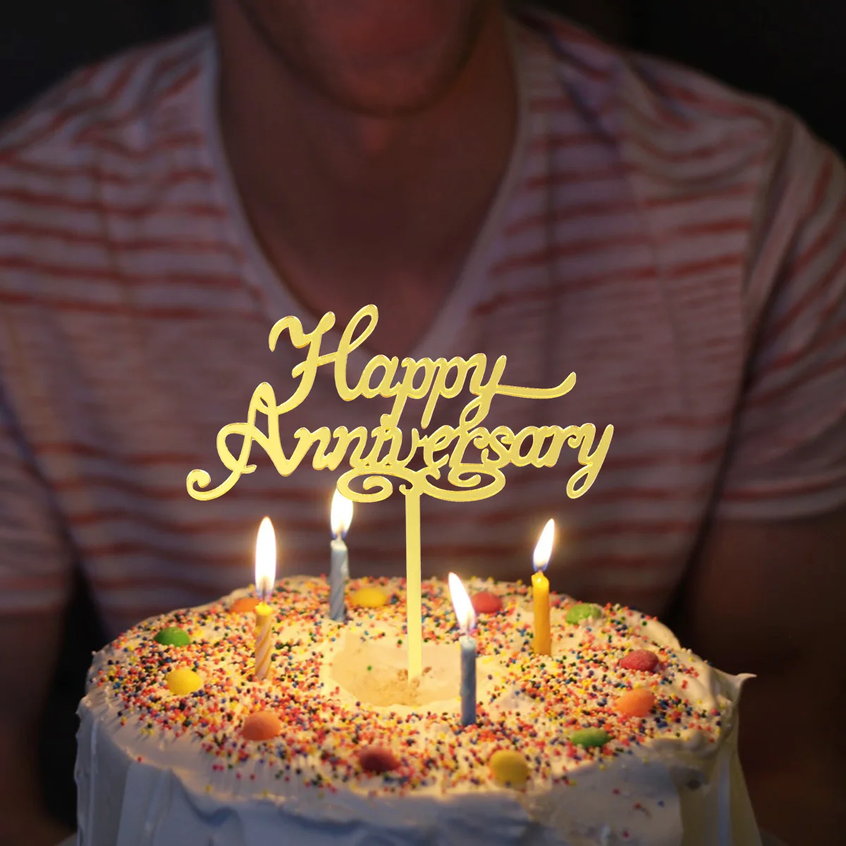 

6Pcs Wedding Anniversary Acrylic Cake Topper Gold Pink Happy Anniversary Birthday Engagement Cake Adornment