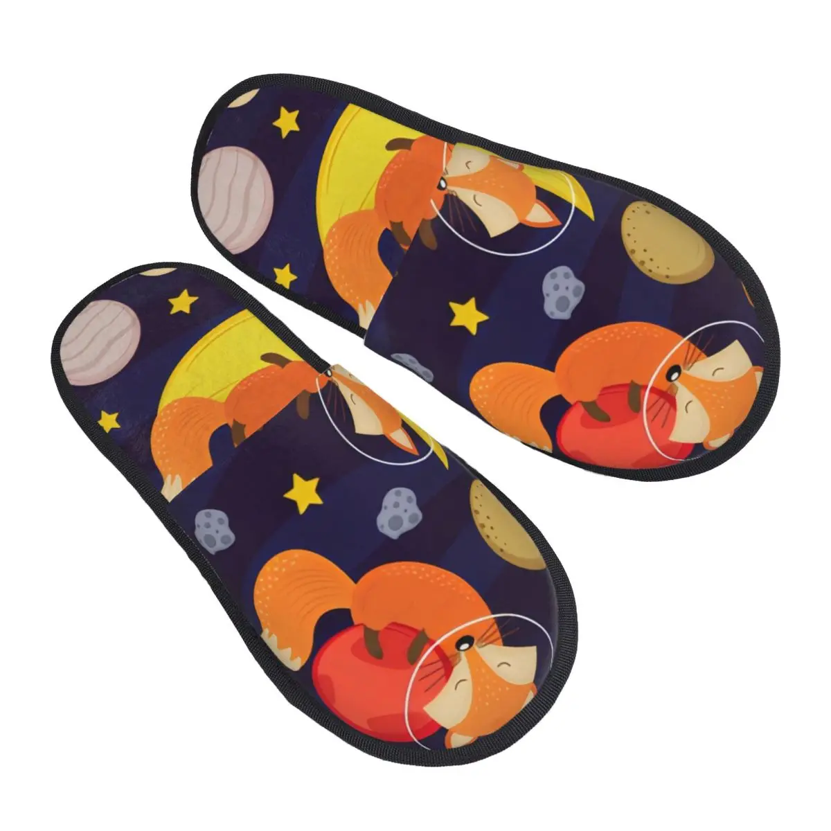 

Fur Slipper For Women Men Fashion Fluffy Winter Warm Slippers Fox In Space Illustration House Shoes