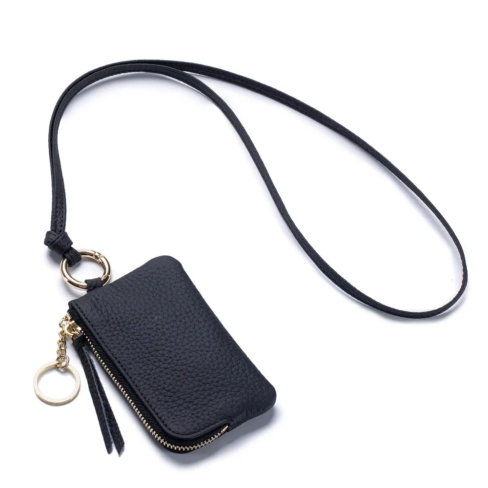 

Square Hanging Neck Coin Purse Casual Zipper Soft PU Wallet Anti-splash Water with Lanyard Portable Card Holder Women