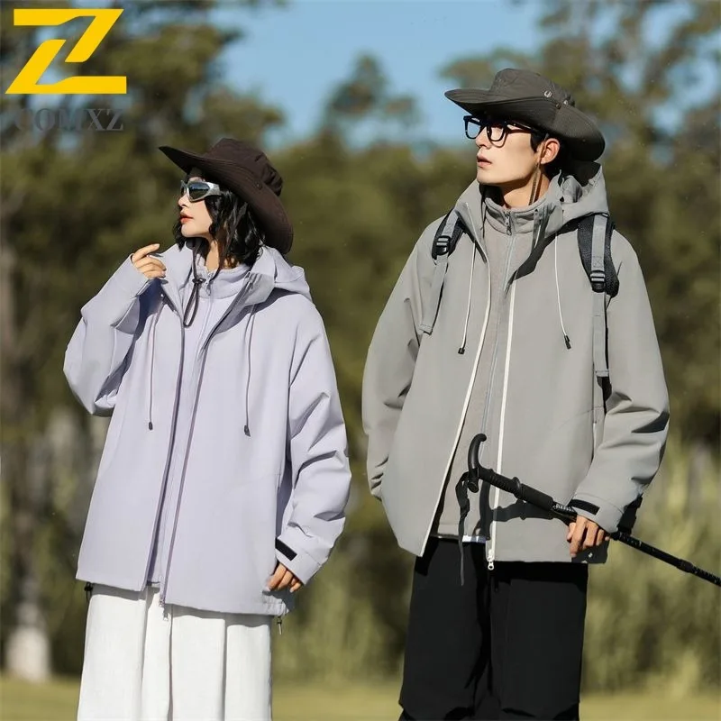 

COMXZ Мужская верхняя одежда с капюшоном для кемпинга, прогулок, улицы, удобная дышащая повседневная байкерская куртка, легкие походные осенние куртки