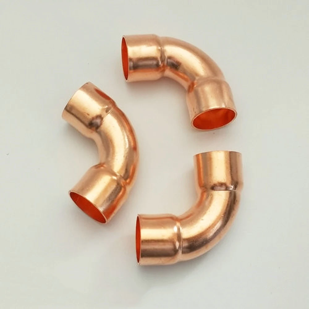 

1/2" 3/4" 1" 12.7 16 19 22 25.4 28.6mm ID 99.9% Copper End Feed Long Radius 90 Degree Elbow Fitting Coupler For Air Condition