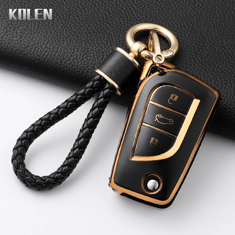 موضة حافظة مفاتيح السيارة من البولي يوريثان غطاء لتويوتا Aygo يارس هايلاندر كامري RAV4 كورولا لاند كروزر برادو المحمية المفاتيح فوب حقيبة #3