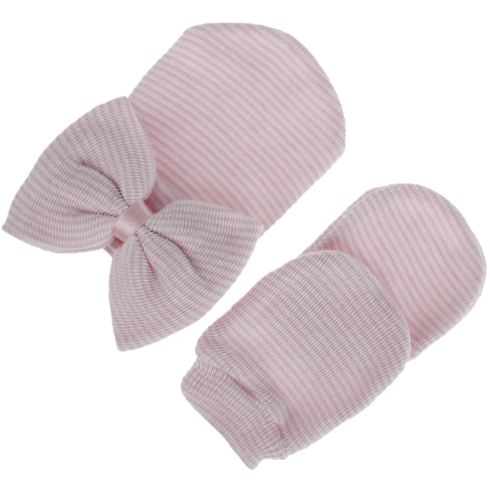 مجموعة قفازات قبعة الجنين قبعة متماسكة Bowknot الوردي دائم خفيفة الوزن مادة الغزل قفازات اكسسوارات الشتاء