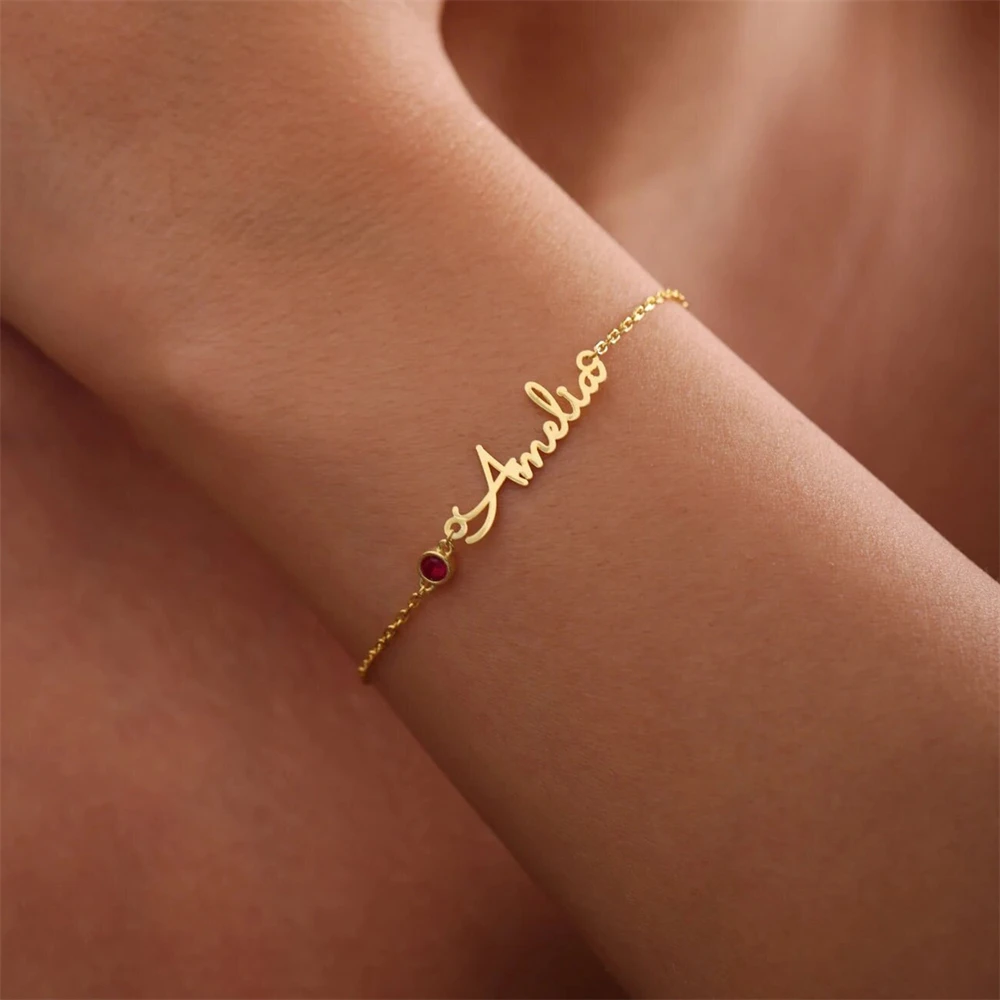 

Браслеты с именем на заказ, позолоченные браслеты из нержавеющей стали, модные персонализированные браслеты с камнями для мамы, жены, подарок на день рождения