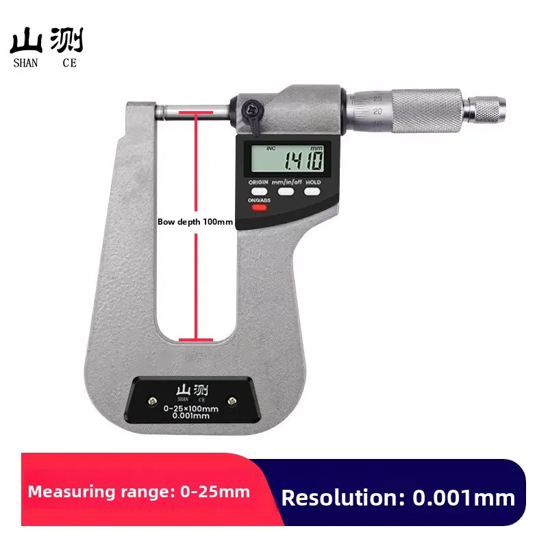 Deep bow Digital Micrometers high precision 0.001mm inch depth 150mm left ball tips round Thickness long center large electronic