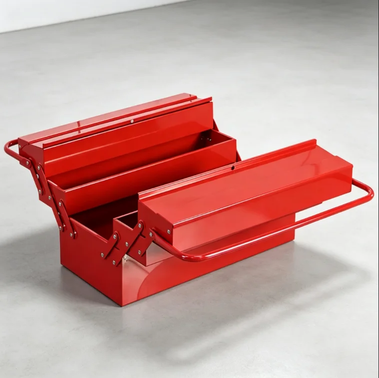 a forMetal Cantilever Tool Box 5 Tray Folding Steel Toolbox Portable Hand Tool Storage Case for Garage Workshop Repair
