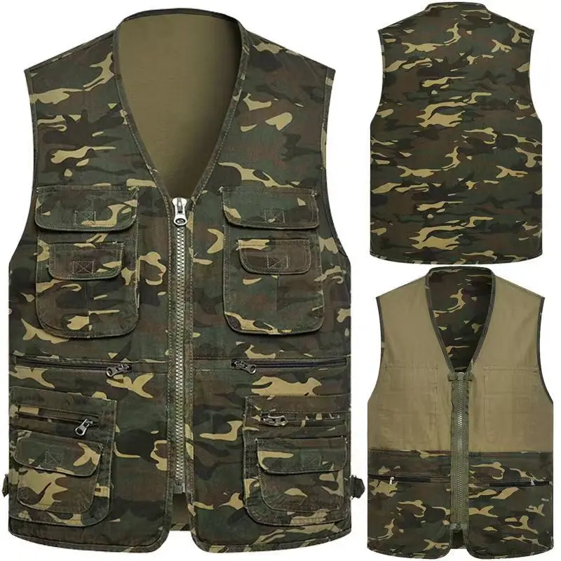 

Men's Camouflage Cotton Vest Spring Autumn Multi-ket Photoaphy Fiing Busin Casual Loose Fit Vest Middle-Aged And El...