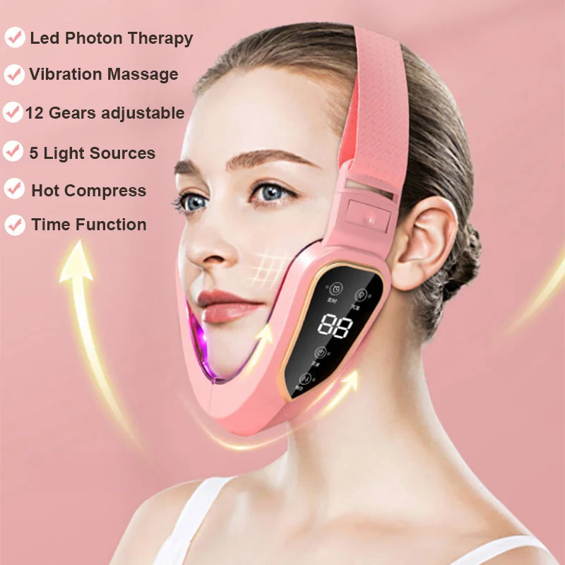 Double Chin V-shaped Face Lift Belt Machine NEW Face Lift Equipment LED Photon Therapy Face Slimming Vibration Massager